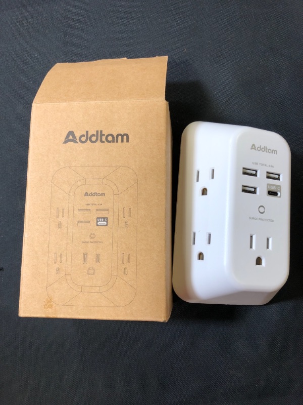 Photo 2 of Addtam Power Surge Protector, 5 Outlets, 4 USB Ports ( 1 USB C ) 3 Sided 1800J Wall Adapter for Home, Office More
