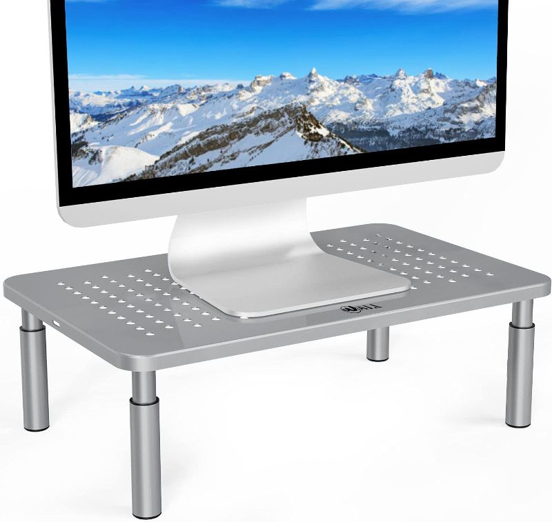 Photo 1 of WALI Monitor Stand Riser, Adjustable Laptop Stand Riser Holder, 3 Height Adjustable Underneath Storage for Office Supplies (STT003S), 1 Pack, Silver
