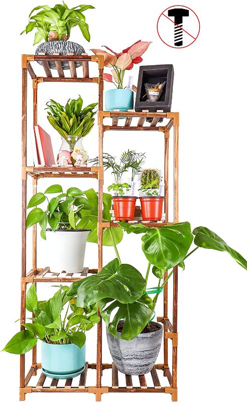 Photo 1 of Bonviee Tall Plant Stand Indoor, 7 Tier 7 Potted Corner Plant Shelf for Multiple Plants Indoor Outdoor, Wood Plant Stand Flower Holder for Garden, Window, Balcony and Living Room- 7 Potted
