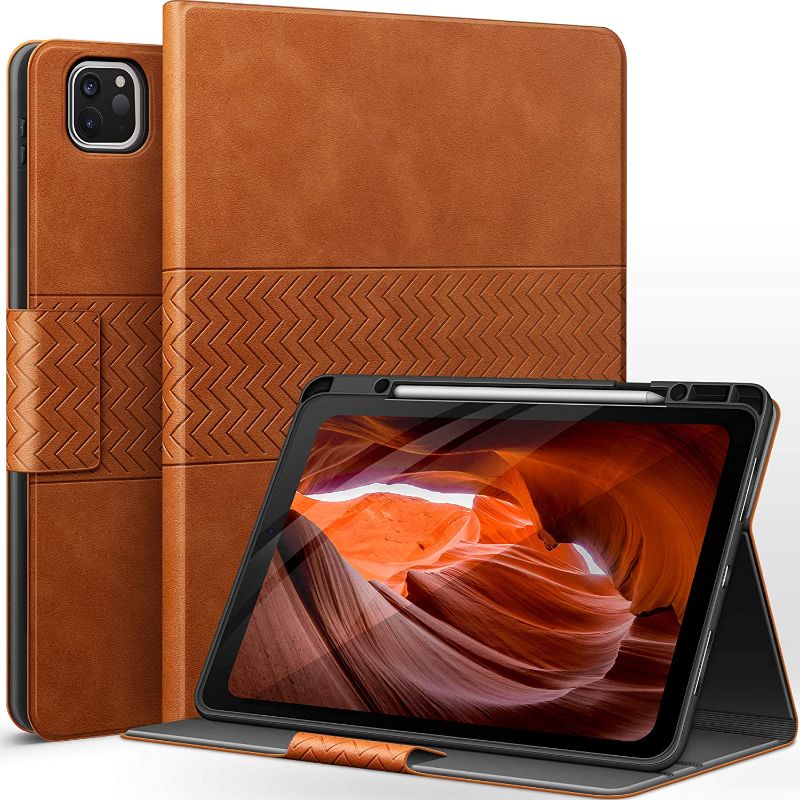 Photo 1 of auaua iPad Pro 12.9 2021 case, 5th/4th/3rd Generation Stand Cover with Pencil Holder, Auto Sleep/Wake, Vegan Leather (Brown)
