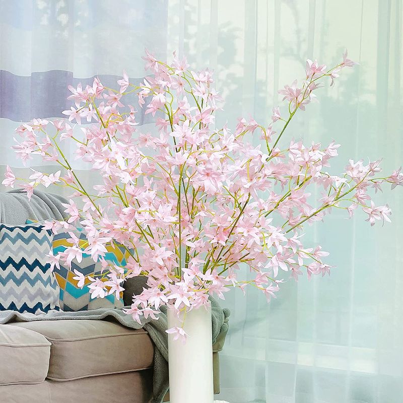 Photo 1 of Artificial Silk Flowers Long Orchid Flowers Blossom Branches Spray Floral Stem for Home Decor Wedding Party - Pink - 4 PCS 
