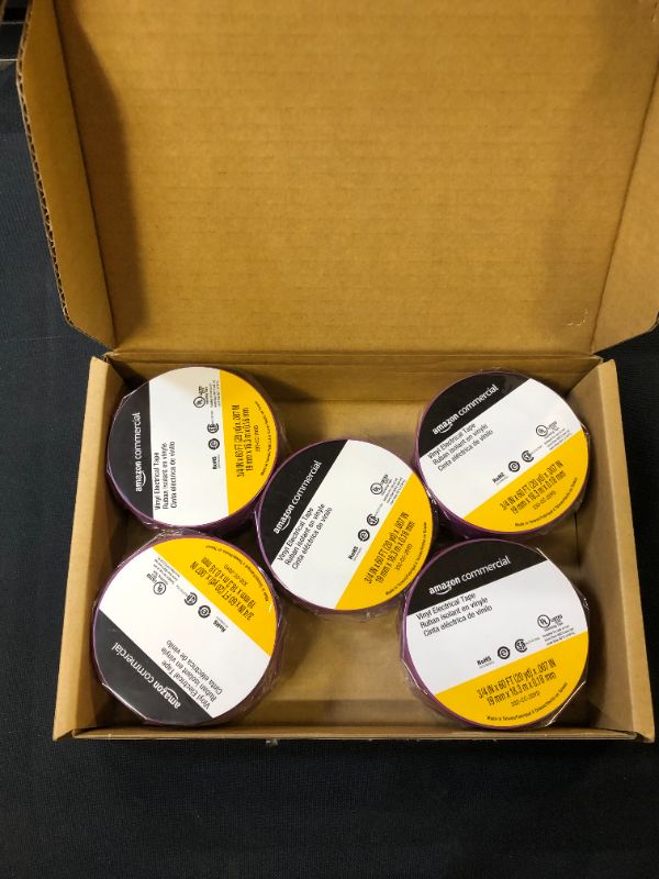 Photo 2 of AmazonCommercial Vinyl Electrical Tape, 3/4 in x 60 ft x 0.007in (19 mm x 18.3 m x 0.18mm), Purple, 10-Pack
