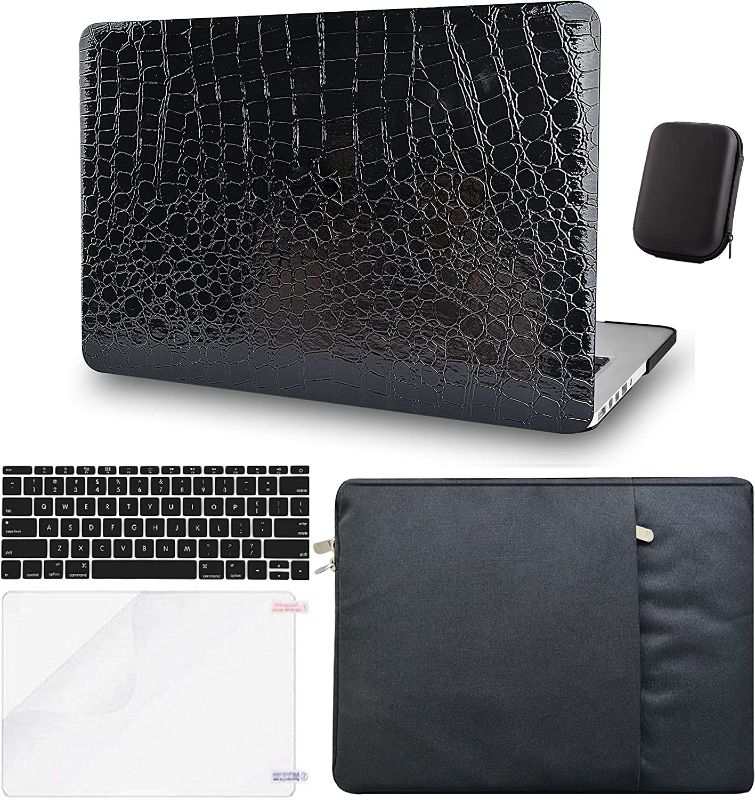 Photo 1 of KECC Compatible with MacBook Air 13 inch Case A1932 Retina Display + Touch ID ltalian Leather Hard Shell + Keyboard Cover + Sleeve + Screen Protector + Charging Bag (Black Crocodile Leather)
