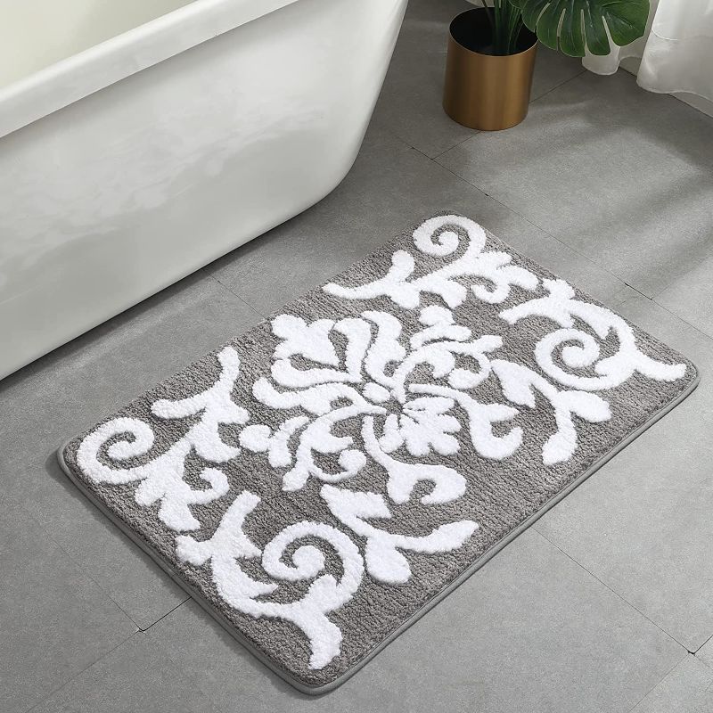 Photo 1 of Fosiyaa Bathroom Rugs Soft Thick Flower Bath Mat Non Slip Microfiber Absorbent Bath Rug Bathroom Decor Mat, Machine Washable, 20IN x 30IN (Gray)
