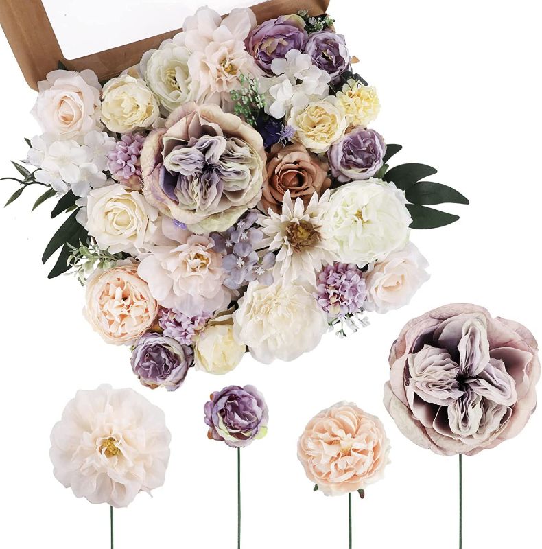 Photo 1 of Cocoboo Purple Artificial Flowers Combo Silk Mix Fake Flowers for DIY, Purple Flowers Bouquets Centerpieces Arrangements for Tables Party Baby Shower Home Decoration (White & Purple)
