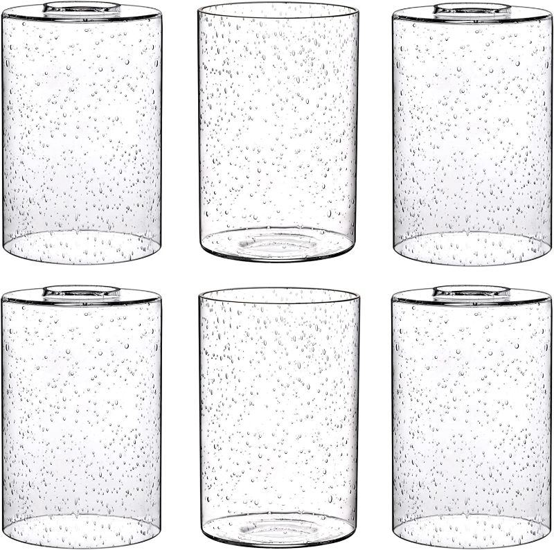 Photo 1 of Canomo 6 Packs Seeded Glass Light Cylinder Shades , 6" x 4" Clear Bubble Glass Lamp Shade Replacement Fit for 2-1/4 Fitter Wall Lamps Chandeliers or Ceiling Lamps
