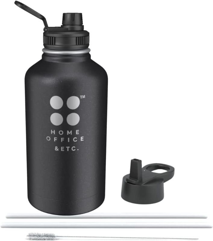 Photo 1 of Black stainless steel water bottle with straw - Insulated water bottle with straw - Cold water bottles cold stay cold - 64 oz water bottle stainless steel, Stainless steel water bottles 64 oz - 64 oz insulated water bottle with straw
