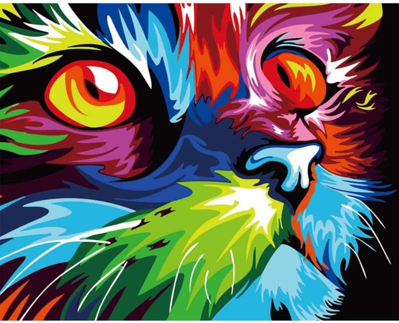 Photo 1 of DIY Fabric Decorating Kits, ABEUTY Paint by Numbers Colorful Cat Head Animal 16x20 inches Number Painting Wall Art
