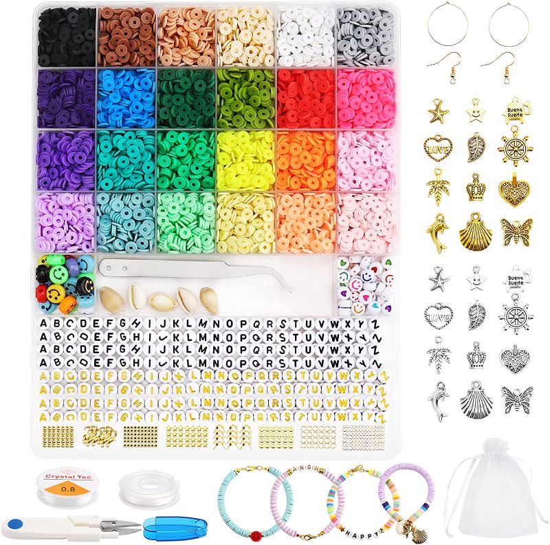 Photo 1 of 5880Pcs Clay Beads for Bracelet Making Necklace DIY Craft Kit with 208 Pcs Letter Beads Smiley Face Beads for Jewelry Making Kit with 2 Rolls Elastic Strings and 5 Pcs Gift Bags
