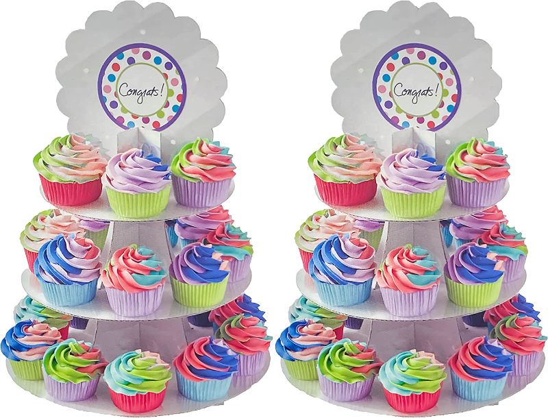 Photo 1 of Set of 2 Metallic Looking Reusable Cupcake Stands - Each Stand Holds 24 Cupcakes - Includes 6 Removable Stickers - Great for Birthdays, Holidays, or Just Because! - Light Up Sign! Includes Battery!
