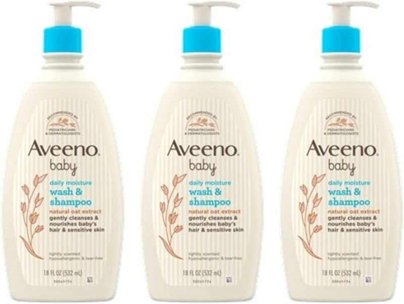 Photo 1 of Aveeno Baby Daily Moisture Gentle Bath Wash & Shampoo with Natural Oat Extract, Hypoallergenic, Tear-Free & Paraben-Free Formula for Sensitive Hair & Skin, Lightly Scented, 18 Fl Oz (Pack of 3)
