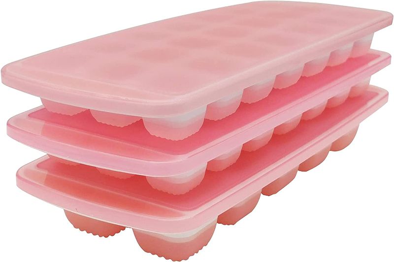 Photo 1 of Bantohm Ice Cube Trays with Lids, Food Grade Flexible Silicone, Easy Release, Stackable, Dishwasher safe, BPA free, Large and Small Ice Cube Tray Combo Set for Whiskey,Cocktails,Baby Food. (3, pink)
