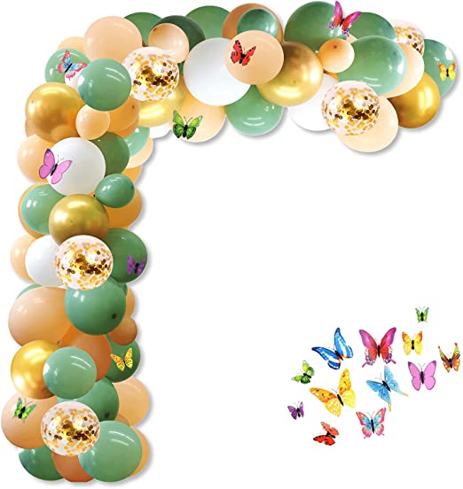 Photo 1 of 112Pcs Sage Green and Blush Balloon Garland Kit with Colorful Butterflies, Olive Green Balloons Green White Blush Balloon Arch Kit for Wedding Birthday Party Anniversary Festival Jungle Theme
