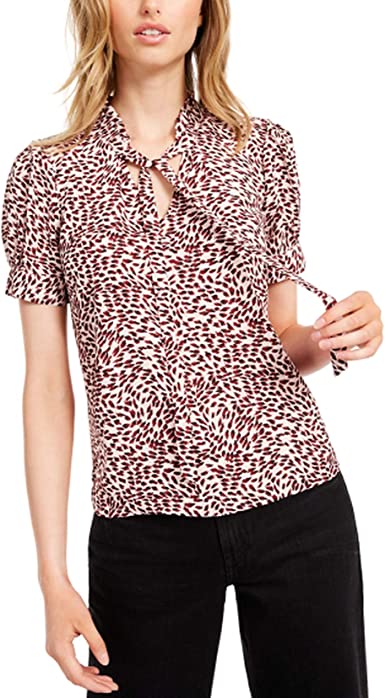 Photo 1 of Maison Jules Tie-Neck Printed Top, Leopard Print, X-Small