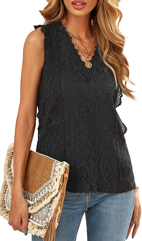 Photo 1 of lime flare Women Sexy Flora Lace Trim Cami Tank Tops Dressy Summer Blouse - XL -