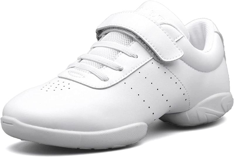 Photo 1 of BAXINIER Girls White Cheerleading Dance Shoes Athletic Training Tennis Breathable Youth Competition Cheer Sneakers SIZE 4
