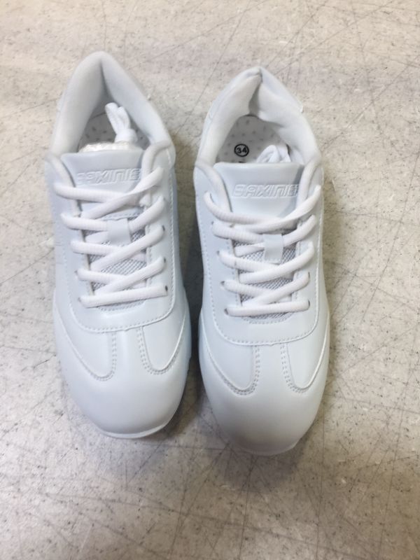 Photo 2 of BAXINIER Girls White Cheerleading Dance Shoes Athletic Training Tennis Breathable Youth Competition Cheer Sneakers SIZE 4
