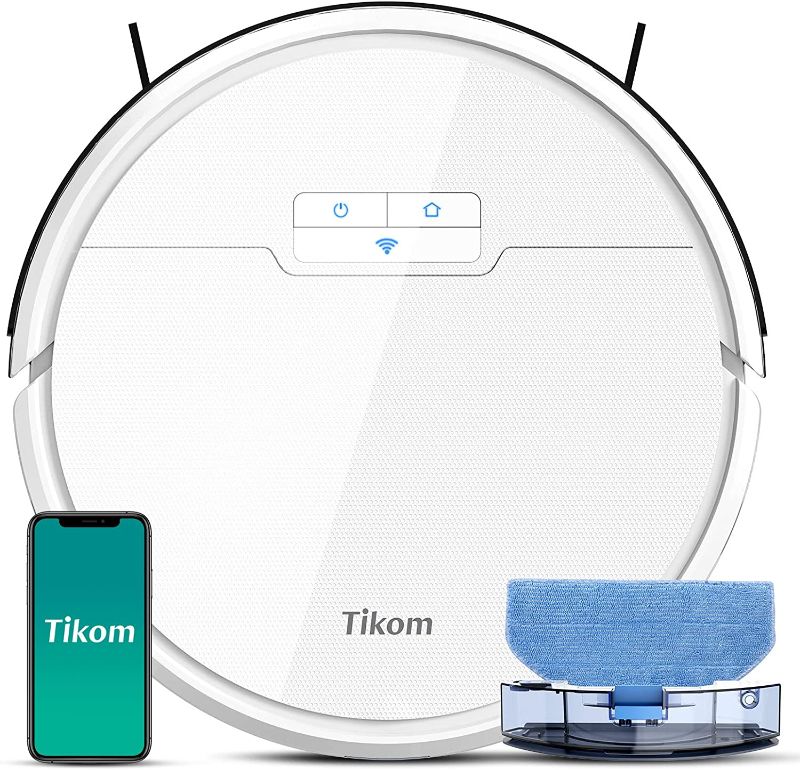 Photo 1 of Robot Vacuum and Mop, Tikom G8000 Robot Vacuum Cleaner, 2700Pa Strong Suction, Self-Charging, Good for Pet Hair, Hard Floors, White