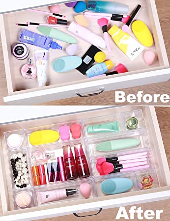 Photo 1 of 28 PCS Clear Plastic Drawer Organizer Set,Versatile Bathroom and Vanity Drawer Organizer Trays, Storage Bins for Makeup, Jewelries, Kitchen Utensils and Office