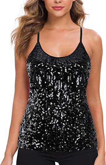 Photo 1 of MANER Women’s Sequin Tops Glitter Party Strappy Tank Top Sparkle Cami - XL- 