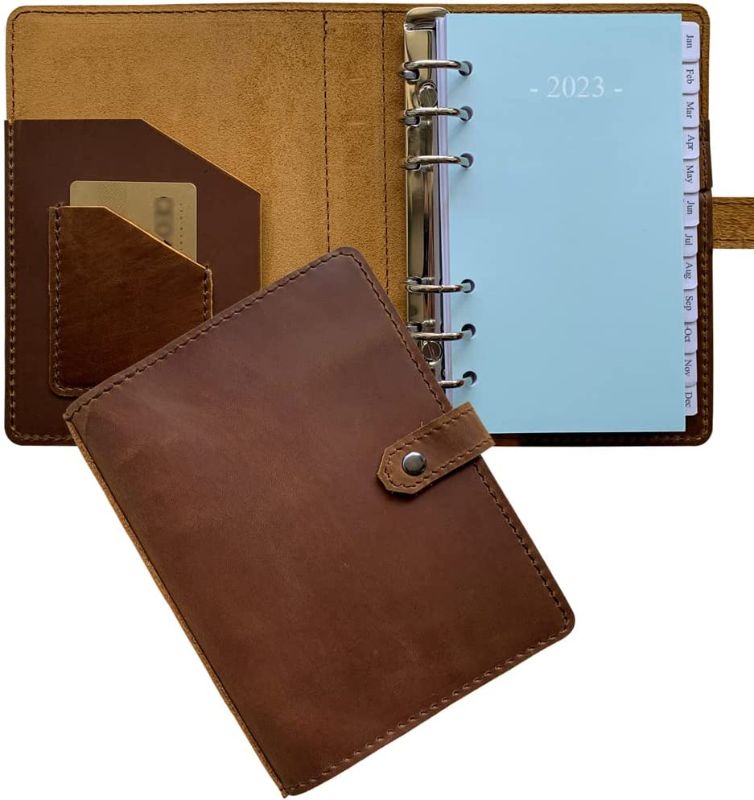 Photo 1 of 2022 2023 WEEKLY PLANNER - A5 GENUINE LEATHER BINDER PLANNER FOR MWN AND WOMEN INNER POCKETS AND PEN HOLDER REFILLABLE 7X9"