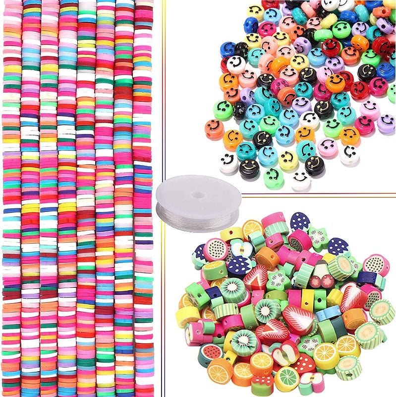 Photo 1 of 3350PCS Mixed Polymer Clay Beads Fruit Smiley Face Beads for Jewelry Making Set Handmade Colorful Loose Vinyl Chip Disk Beads Flat Round Spacer Beads for DIY Craft Bracelets Earrings and Necklaces