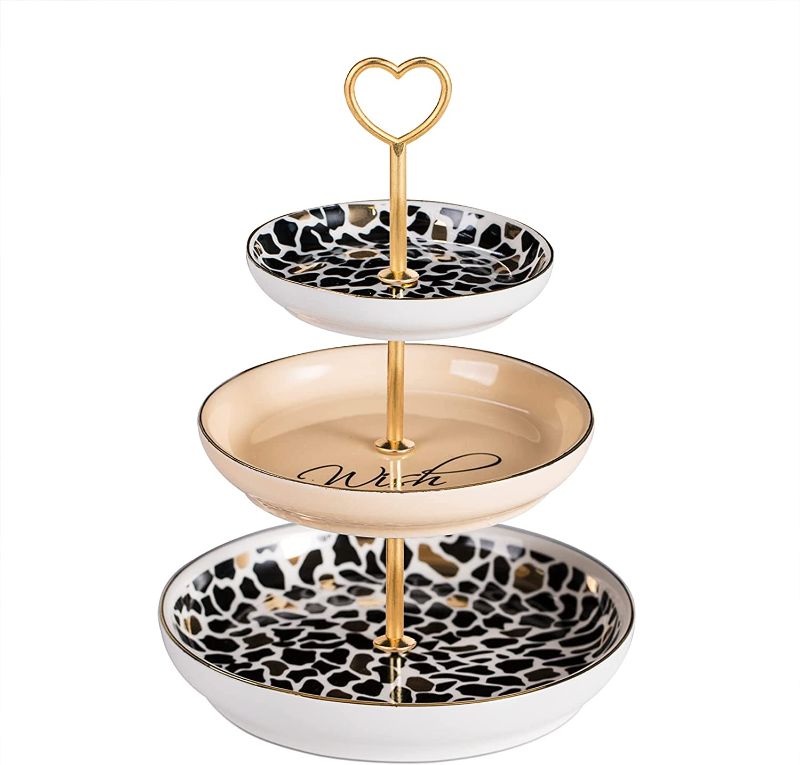 Photo 1 of Ceramic Tiered Jewelry Dish Tray,3-Tier Trinket Tray Desk Organizer Accessories Small Ring Holder Gold Office Decor