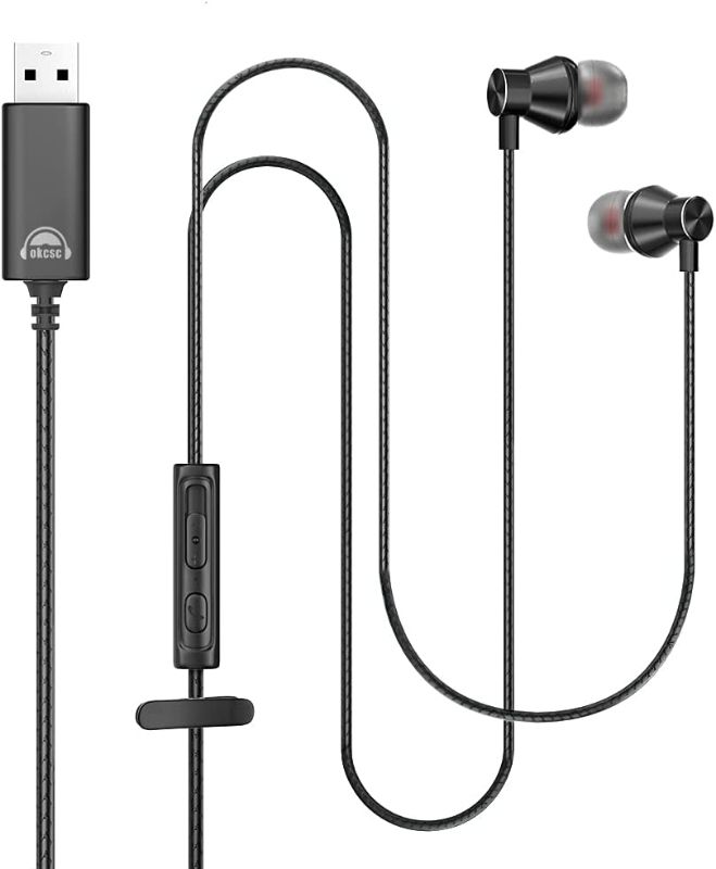 Photo 1 of okcsc U260 USB Computer Earbuds with Mic,Noise Cancelling with Audio Controls for Laptop,Lightweight HiFi Stereo Upgrade Soft Silicone Wired 98In for Home Office/Online Meetings/Live Stream/PC Game