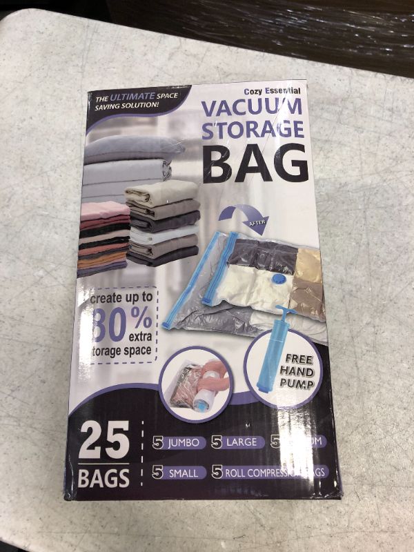 Photo 3 of 20 Pack Vacuum Storage Bags, Space Saver Bags (4 Jumbo/4 Large/4 Medium/4 Small/4 Roll) Compression Storage Bags for Comforters and Blankets, Vacuum Sealer Bags for Clothes Storage, Hand Pump Included
