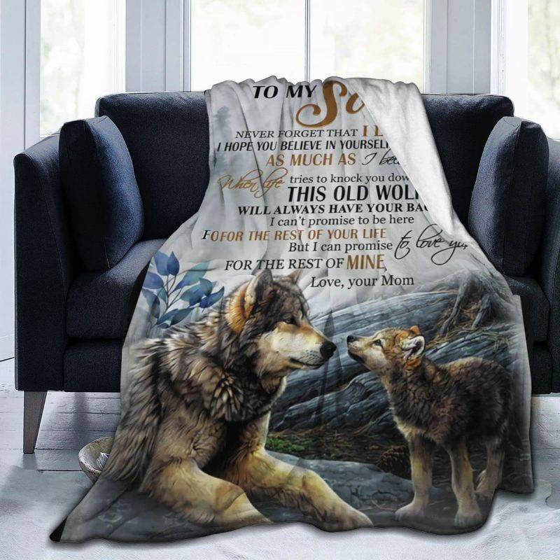 Photo 1 of yuboo to My Son‘s Gifts from Mom Fleece Blanket, Sublimation Wolf Blanket Throw for Sofa Couch Bed Decor ,60''x50'' for Teens Kids and Adults
