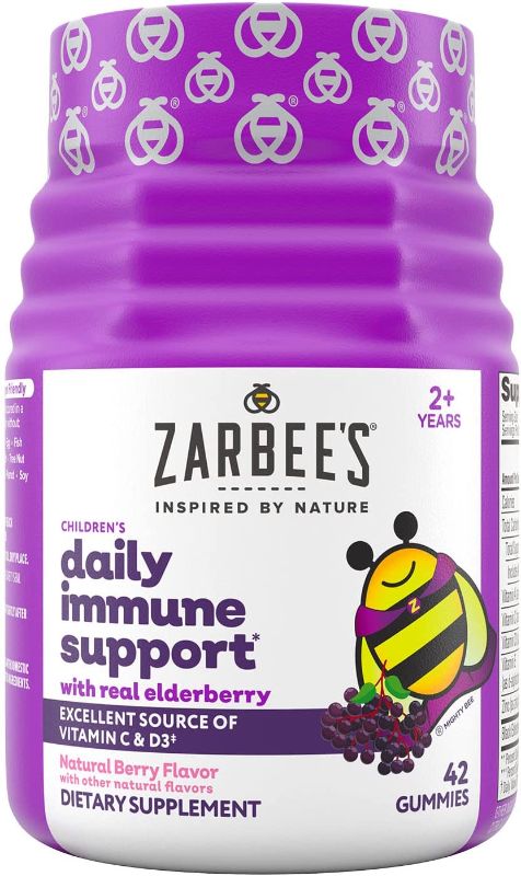 Photo 1 of Zarbee's Elderberry Gummies For Kids With Vitamin C, Zinc & Elderberry, Daily Childrens Immune Support Vitamins Gummy For Children Ages 2 And Up, Natural Berry Flavor, 42 Count
