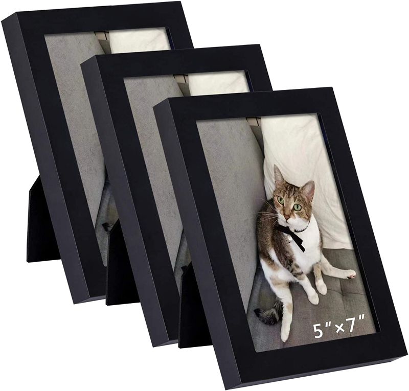 Photo 1 of 5x7 Picture Frame Set of 3 for Wall Mount or Tabletop Display,Made of Wood,Wall Mount 5" x 7"Photo Frame Poster Frames Decor-Vertically or Horizontally,Black
