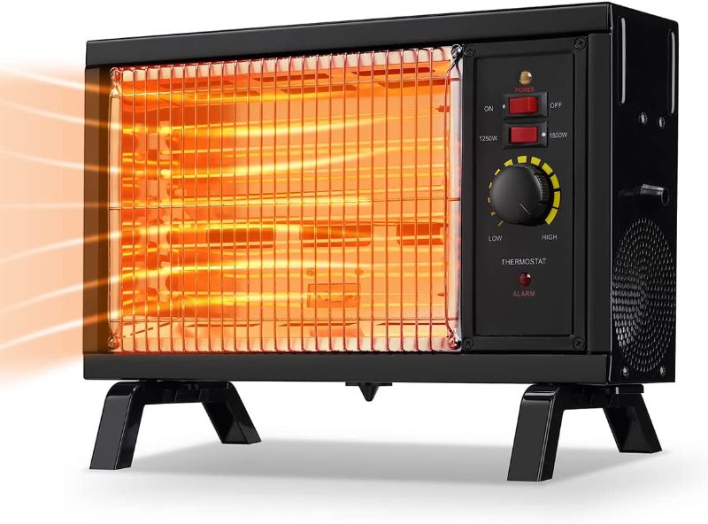 Photo 1 of Homeleader ETL Portable Radiant Heater, 1250W/1500W Indoor Space Heater, Rapid Heating with Adjustable Thermostat, Perfect for garages, workshops, Warehouses, Black
