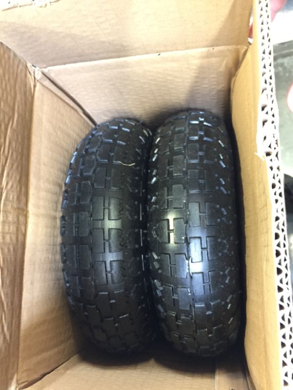 Photo 2 of 2 Pack 4.10/3.50-4" Pneumatic Air Filled Heavy-Duty Wheels/Tires,10" All Purpose Utility Wheels/Tires for Hand Truck/Gorilla Utility Cart/Garden Cart,5/8" Center Bearing,2.25" Offset Hub…
