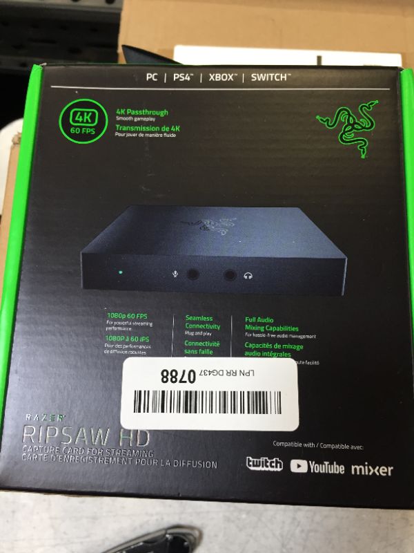Photo 1 of Razer Ripsaw HD Game Streaming Capture Card: 4K Passthrough - 1080P FHD 60 FPS Recording - Compatible W/PC, PS4, Xbox One, Nintendo Switch
