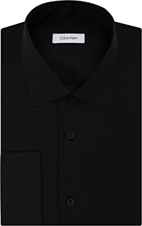 Photo 1 of Calvin Klein Men's Dress Shirt Regular Fit Non Iron Herringbone French Cuff - SIZE 15 1/2" 32"-33' - ITEM IS DIRTY/NEEDS TO BE WAHSED 
