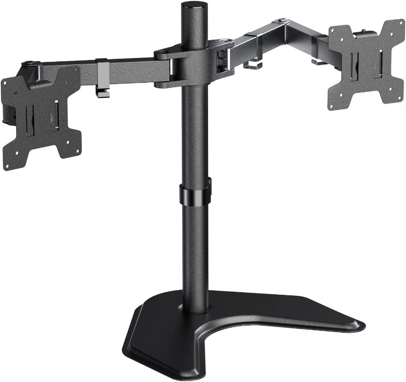 Photo 1 of WALI Dual Monitor Stand, Free Standing Desk Mount for 2 Monitors up to 27 inch, 22 lbs. Weight Capacity per Arm, Fully Adjustable with Max VESA 100x100mm (MF002), Black - LOOSE HARDWARE/POSSIBLE MISSING -