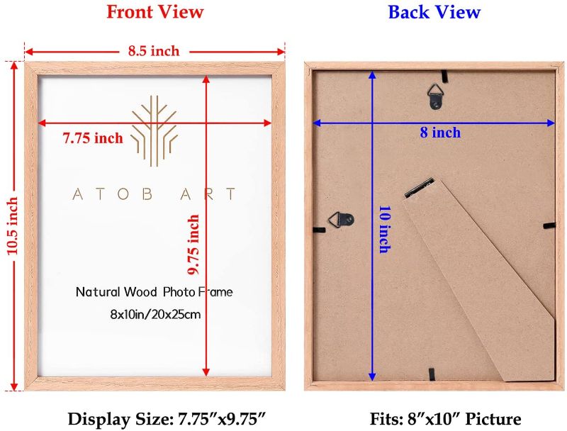 Photo 1 of ATOBART 8"x10" Solid Wood Picture Frame with Real Glass Cover, Natural Wood Color Frame, for Wall Mounting or Tabletop Display