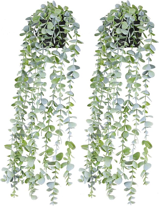 Photo 1 of BACAMA Fake Hanging Plants in Pots Artificial Ivy Vine Leaves 2 Pack Looks Full 2 Feet Long Green