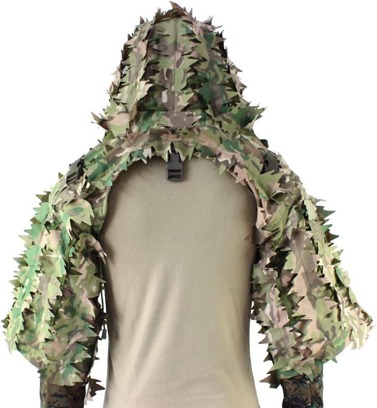 Photo 1 of ROCOTACTICAL Sniper Ghillie Viper Hood with 3D Laser-Cut Leaves, Tactical Ghillie Suit Foundation for Wargame, Hunting, Airsoft, Sniper Coat, CP Multicam/Woodland