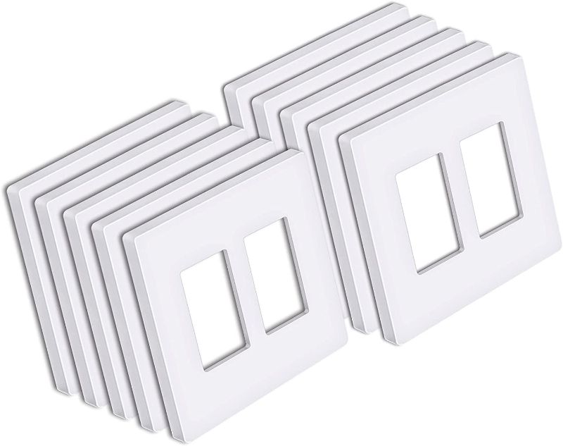 Photo 1 of [10 Pack] BESTTEN 2-Gang Mid Size Screwless Wall Plate, USWP6 Snow White Series, H4.85” x W4.92", Unbreakable Polycarbonate Midway Outlet Cover, for Light Switch, Dimmer, GFCI, USB Receptacle
