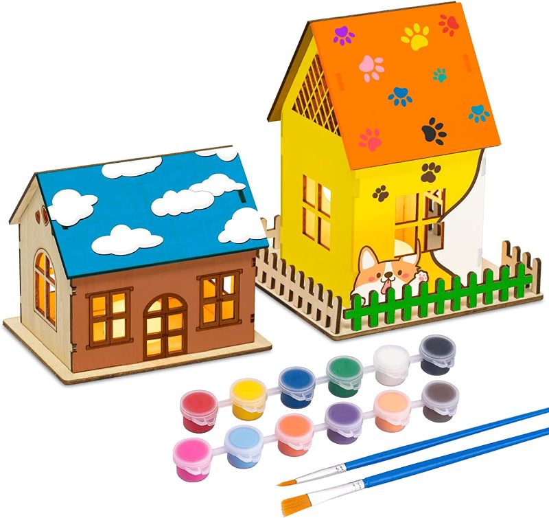 Photo 1 of Crafts for Kids, 2Pack Build and Paint Lights House, Wooden Painting Craft Kit, Arts and Crafts for Kids Girls Toddlers 
