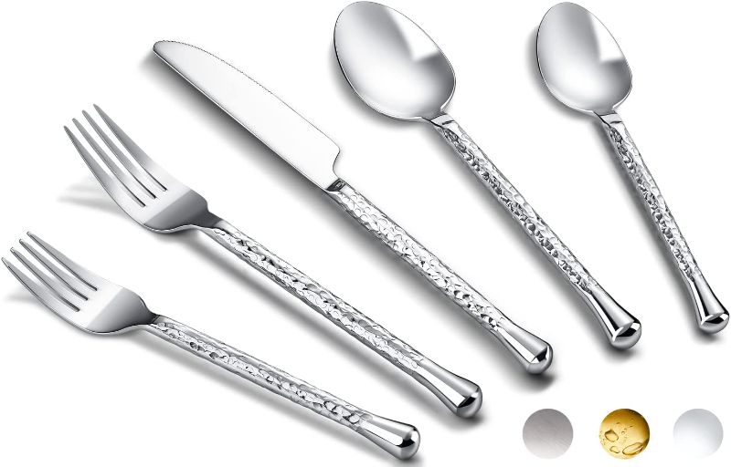 Photo 1 of 20 Piece Flatware Set, Kitchen Stainless Steel Silverware Set For 4 , Modern Eating Utensils Set, Forks Spoons And Knives Set For Home, Restaurant And Camping
