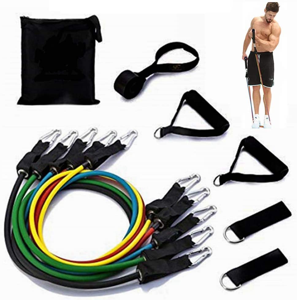 Photo 1 of 11 Pcs Omeishi Resistance Bands Set with Exercise Bands, Door Anchor, Ankle Straps, Carrying Bag for Resistance Training, Physical Therapy, Home Workout Bands, Yoga, Pilates

