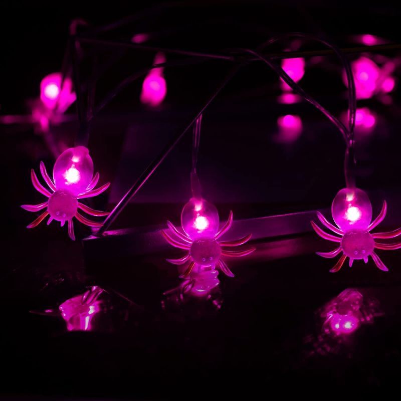 Photo 1 of BUCLA Halloween Spiders String Lights, Waterproof Battery Box, 8 Lighting Modes Battery Operated for Indoor Outdoor Halloween Decorations (11.5ft/Pack, 30 Spiders/Pack, 2 Packs/Box)
