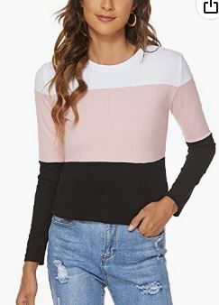 Photo 1 of FINWANLO Long Sleeve T Shirts for Women Casual Blouses Tunic Tops Cute Color Block Blouses Tee Shirt
xxl