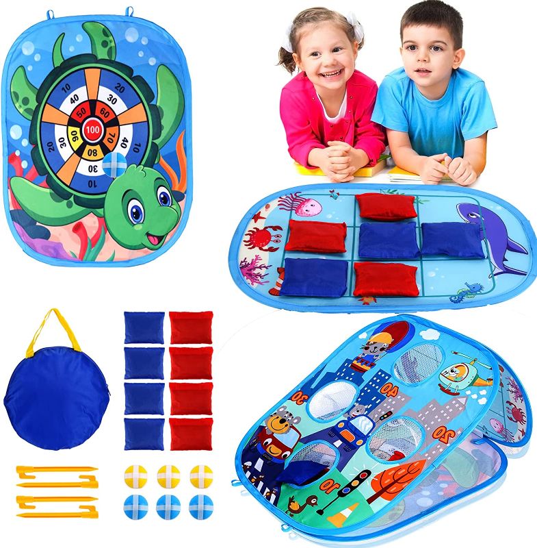 Photo 1 of 3 in 1 Bean Bag Toss Games Set for Kids, Foldable Cornhole Game Set, Indoor Outdoor Toys for Kids Ages 3-5, Birthday Gift for Boys Girls
