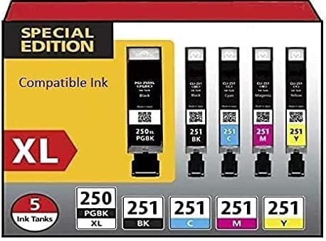 Photo 1 of Inkjetsclub Compatible Replacement for Canon PGI250 XL & CLI251 XL Combo Pack Printer Ink Cartridges