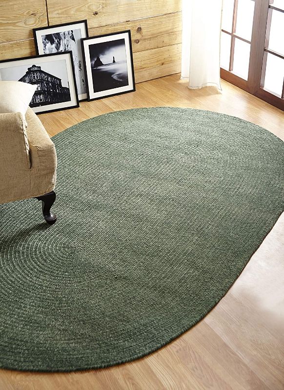 Photo 1 of Better Trends Chenille Solid Braid Collection is Durable and Stain Resistant Reversible Indoor Area Utility Rug 100% Polyester in Vibrant Colors, 42 in x 66 in Oval, Diluth Green