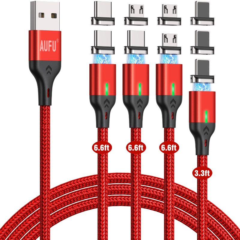 Photo 1 of AUFU Flat Magnetic Charging Cable (4-Pack 3ft/6ft/6ft/6ft), 3A Magnetic Phone Charger Cable Fast Charging and Data Transfer Magnetic Charging Cord for Type C Micro USB